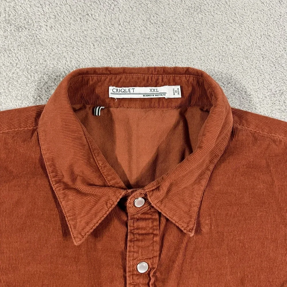 Criquet Corduroy Pearl Snap Shirt Mens 2XL Brown Pocket Golf Western